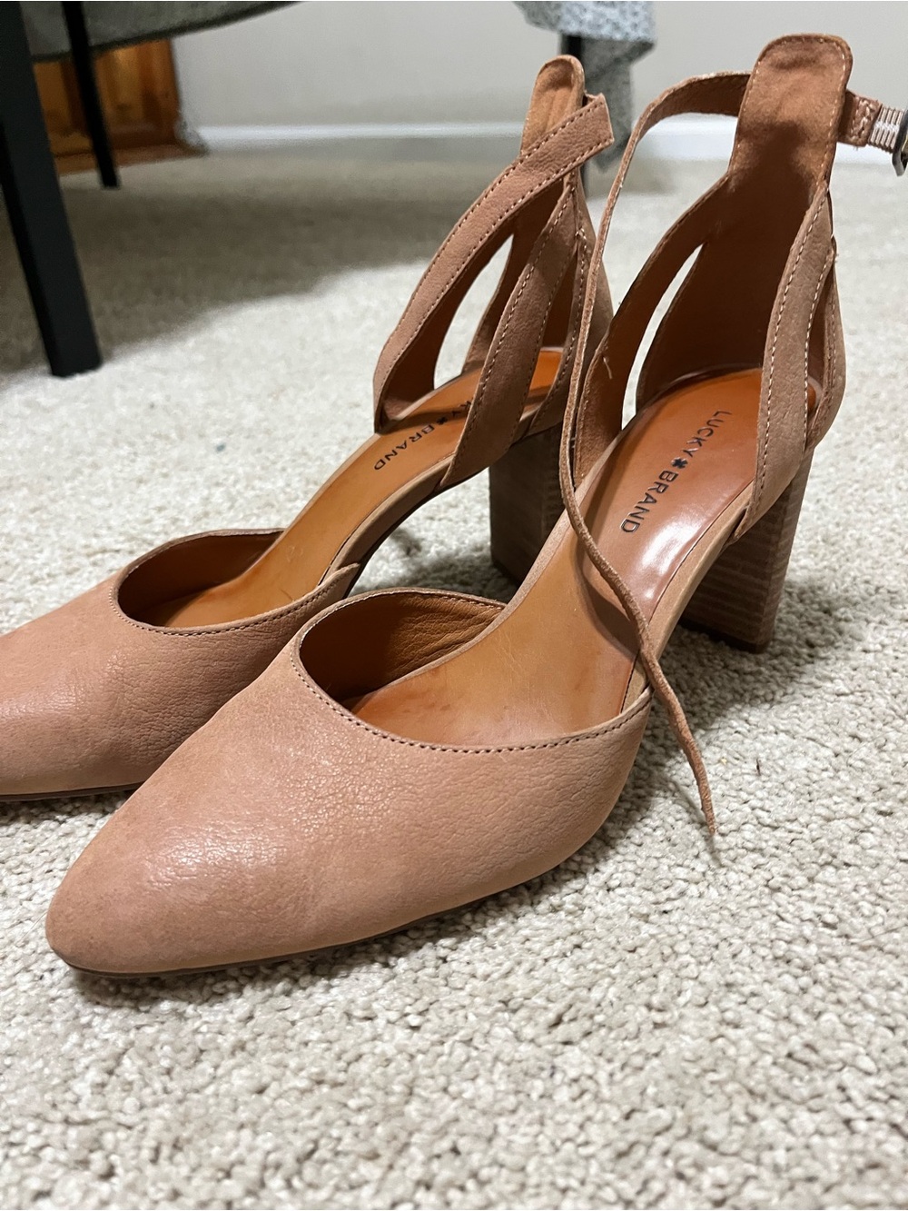 Lucky Brand Women's Blush Tan Ankle-Strap Block Heels